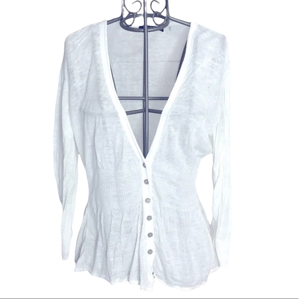NIC + ZOE White Button Down Lightweight Sheer Cardigan Sweater Size XL